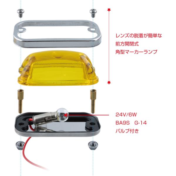 ジェットイノウエ 角型マーカーランプ レッド 前方開閉式用 24V6W球