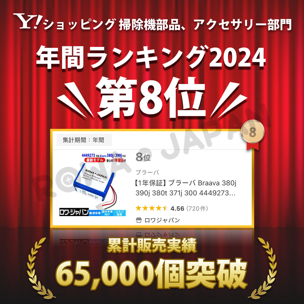 【互換品】 1年保証 ブラーバ対応 380j 390j 381j 371j 300 対応 4449273 バッテリー アイロボット対応 床拭きロボット 最適容量 ロワジャパン 関連画像3