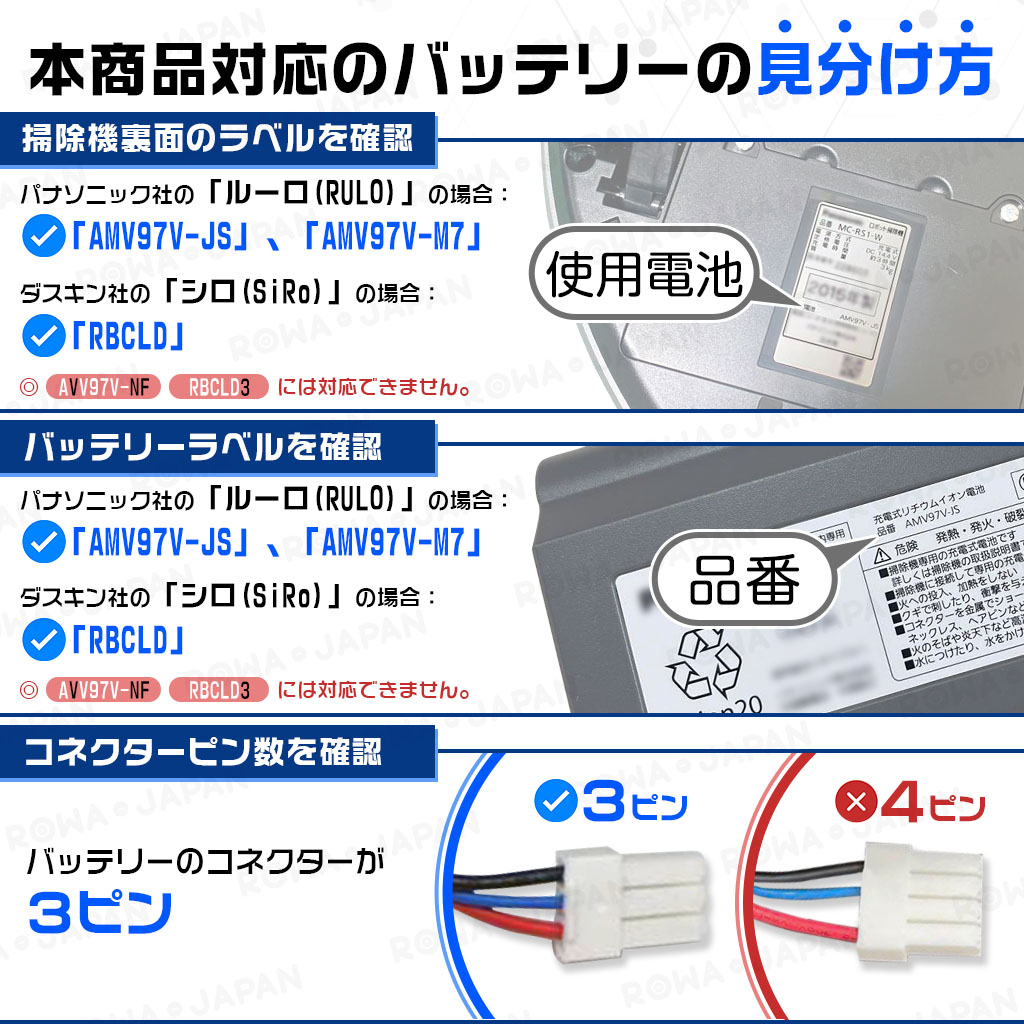 【互換品】 大容量 ルーロ MC-RS1 MC-RS200 ダスキン対応 SiRo ロボット掃除機用 AMV97V-JS バッテリー パナソニック対応 ロワジャパン 関連画像1