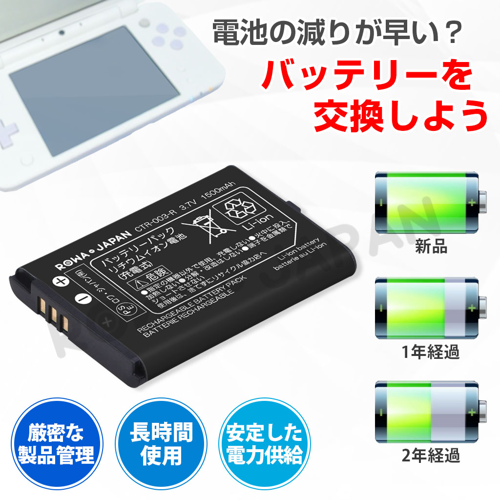 【互換品】 CTR-003対応 バッテリー ニンテンドー3DS対応 2DS対応 Wii U PRO コントローラー対応 交換用 任天堂対応 ロワジャパン 関連画像4