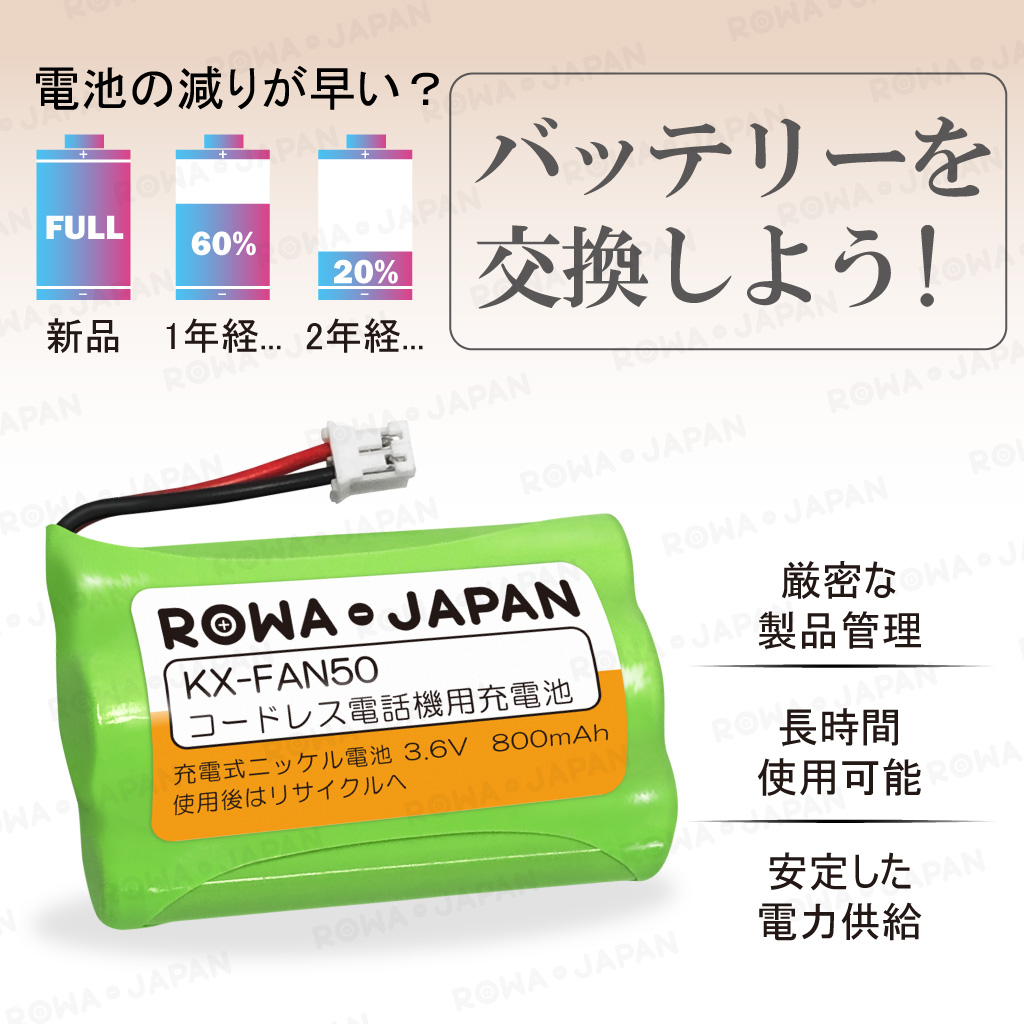 NTT対応 DCP-500 DCP-510 DCP-5000 DCP-5100 でんえもん26 でんえもん75 コードレスホン 子機用 充電池 互換 ロワジャパン