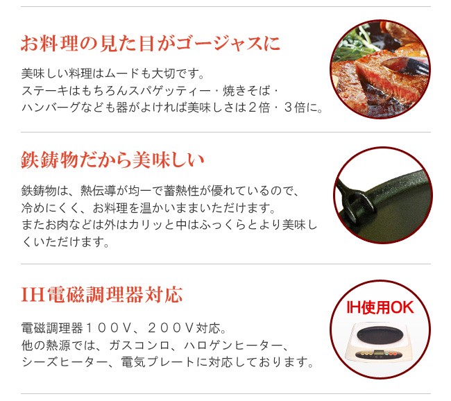 ステーキ皿 鉄板 大判 2枚組 IH対応 業務用 鉄 鉄器 鋳物 鋳型 鉄板 プレート ハンバーグ レストラン