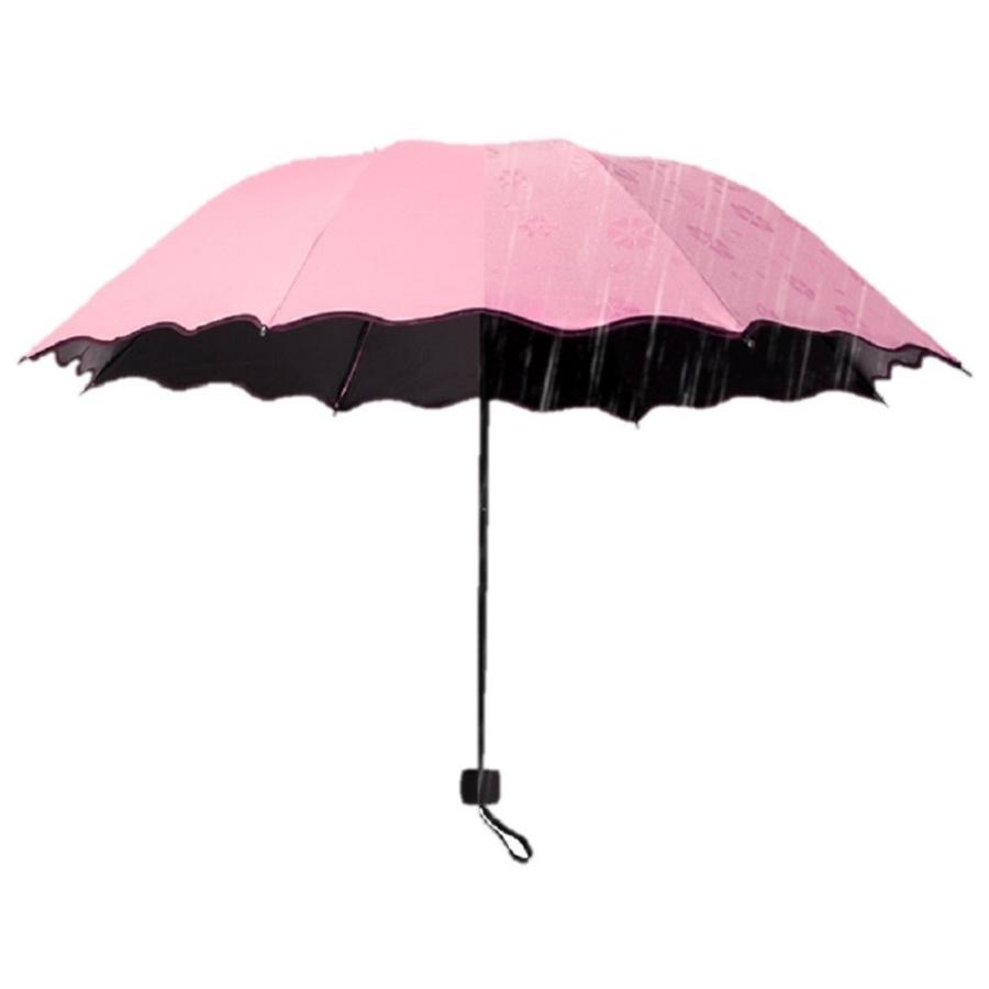 日傘 折りたたみ傘 UVカット 晴雨兼用 大判 軽量 濡れるとかわいい花柄が浮き出る傘 ヘアゴム セット  6色｜royal-pine｜05