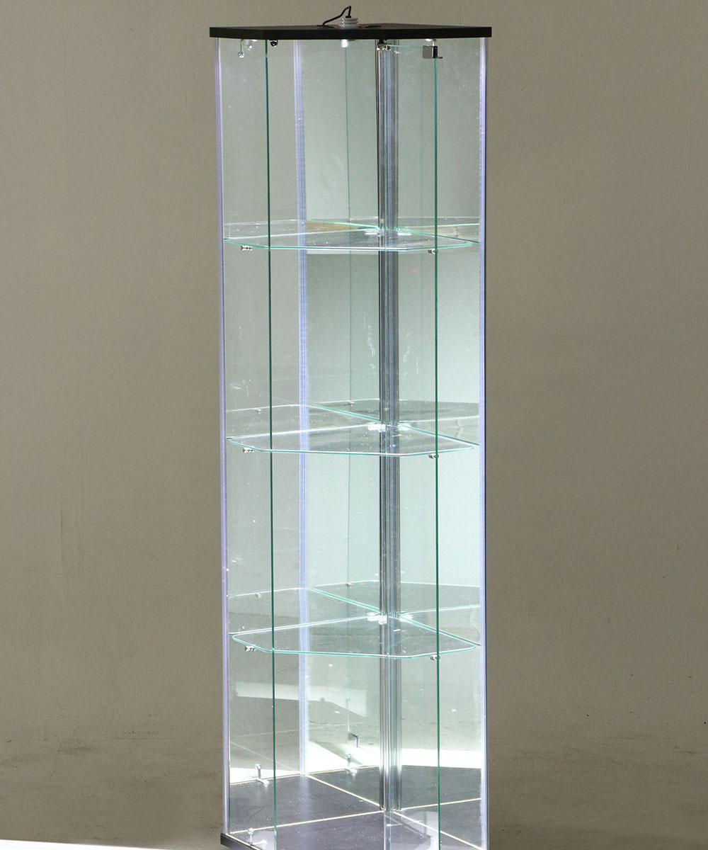 ガラス コレクションケース コーナー 4段 背面ミラー ライト付 幅55cm 不二貿易 | ガラスコレクションケース コレクションボード  ガラスショーケース