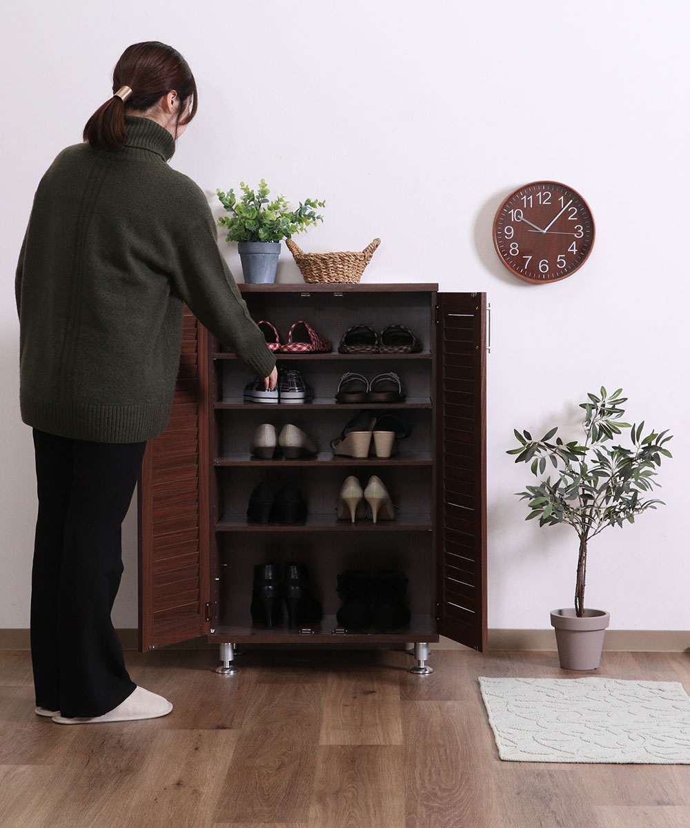 爆買 靴箱 シューズラック ルーバー シューズボックス 幅60cm ブラウン