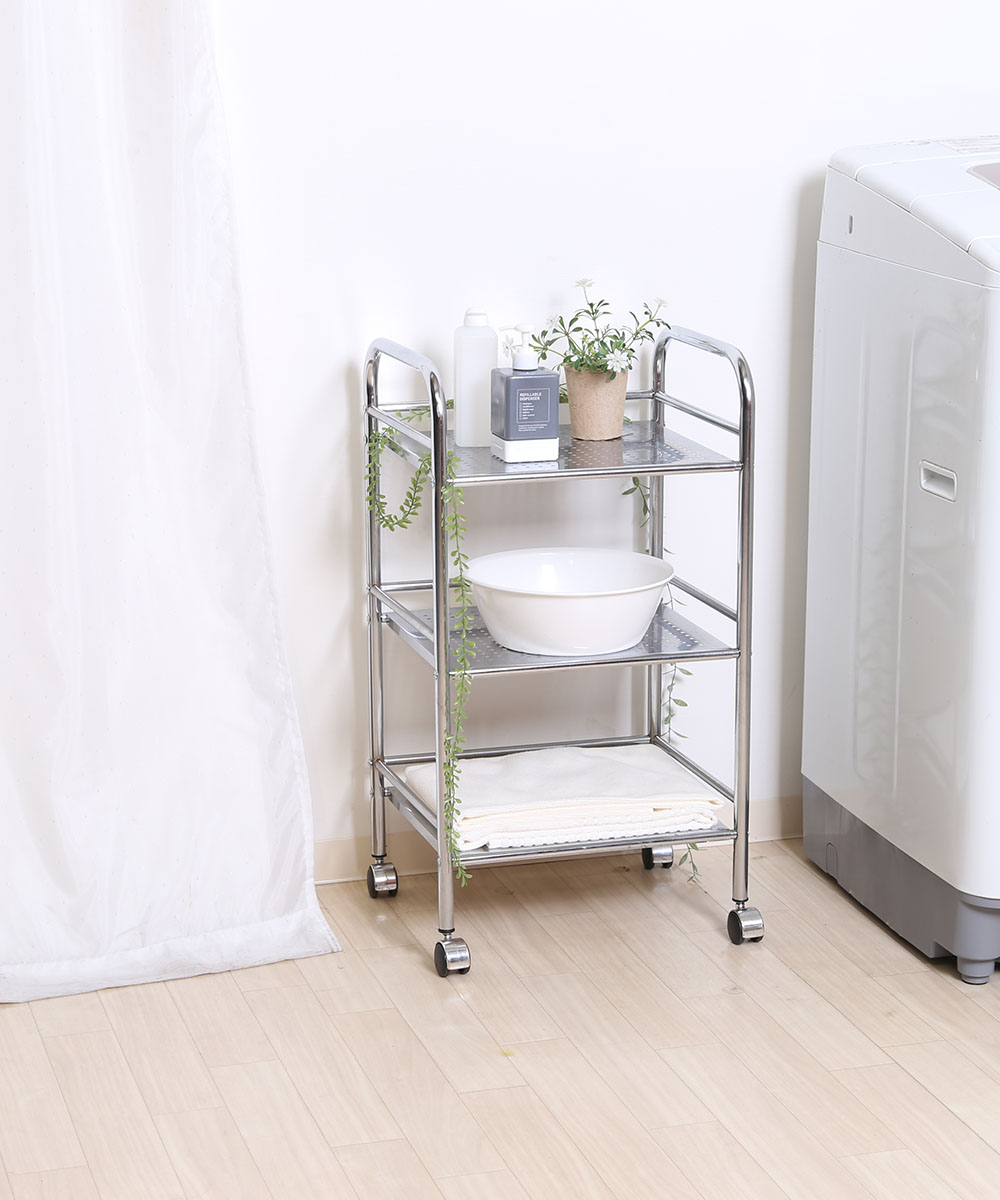 マルチワゴン 3段 キャスター付き クロム 不二貿易 | ワゴン 収納