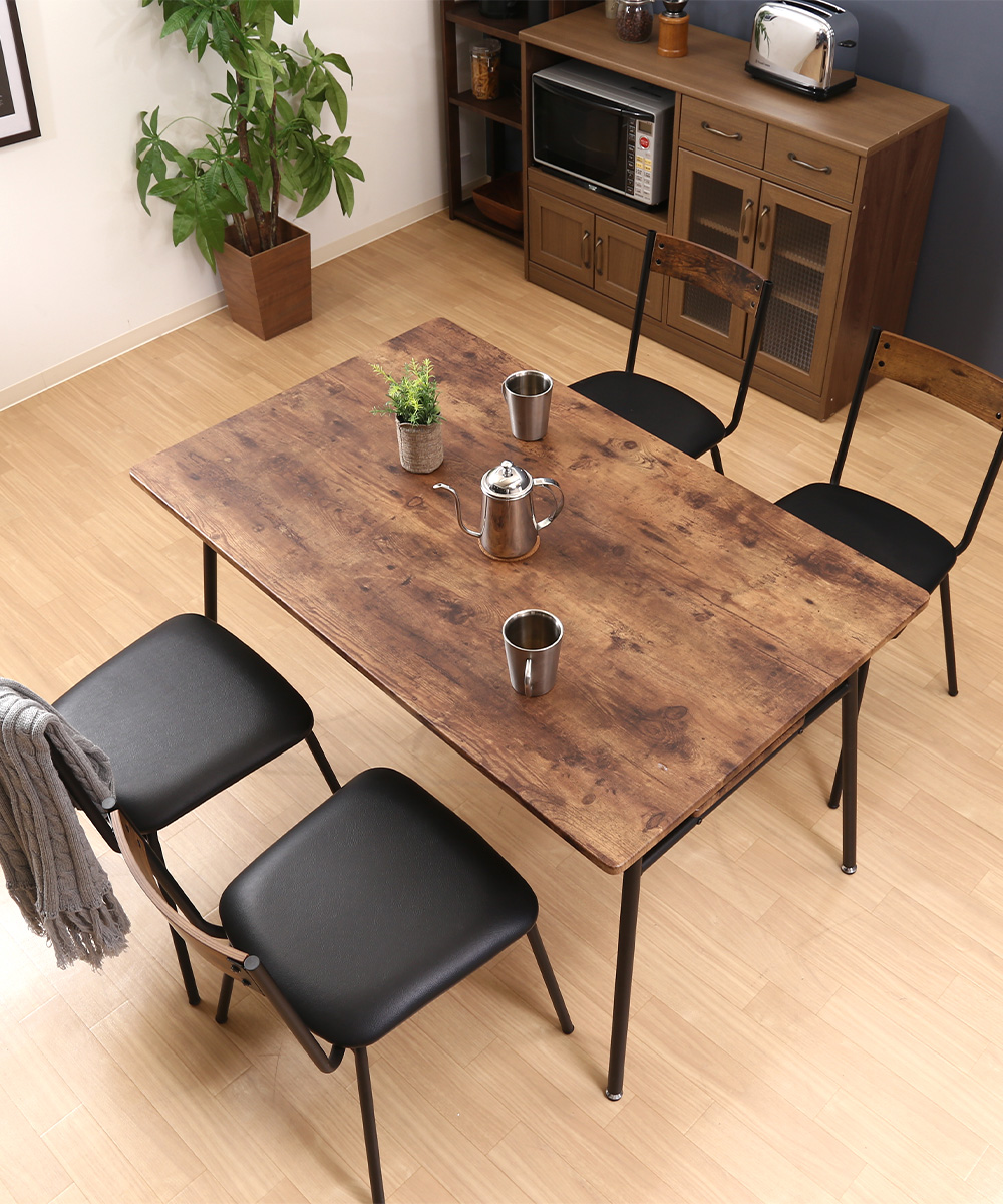 ダイニングテーブル ナビア ブラウン/ブラック ヴィンテージ風 組立式