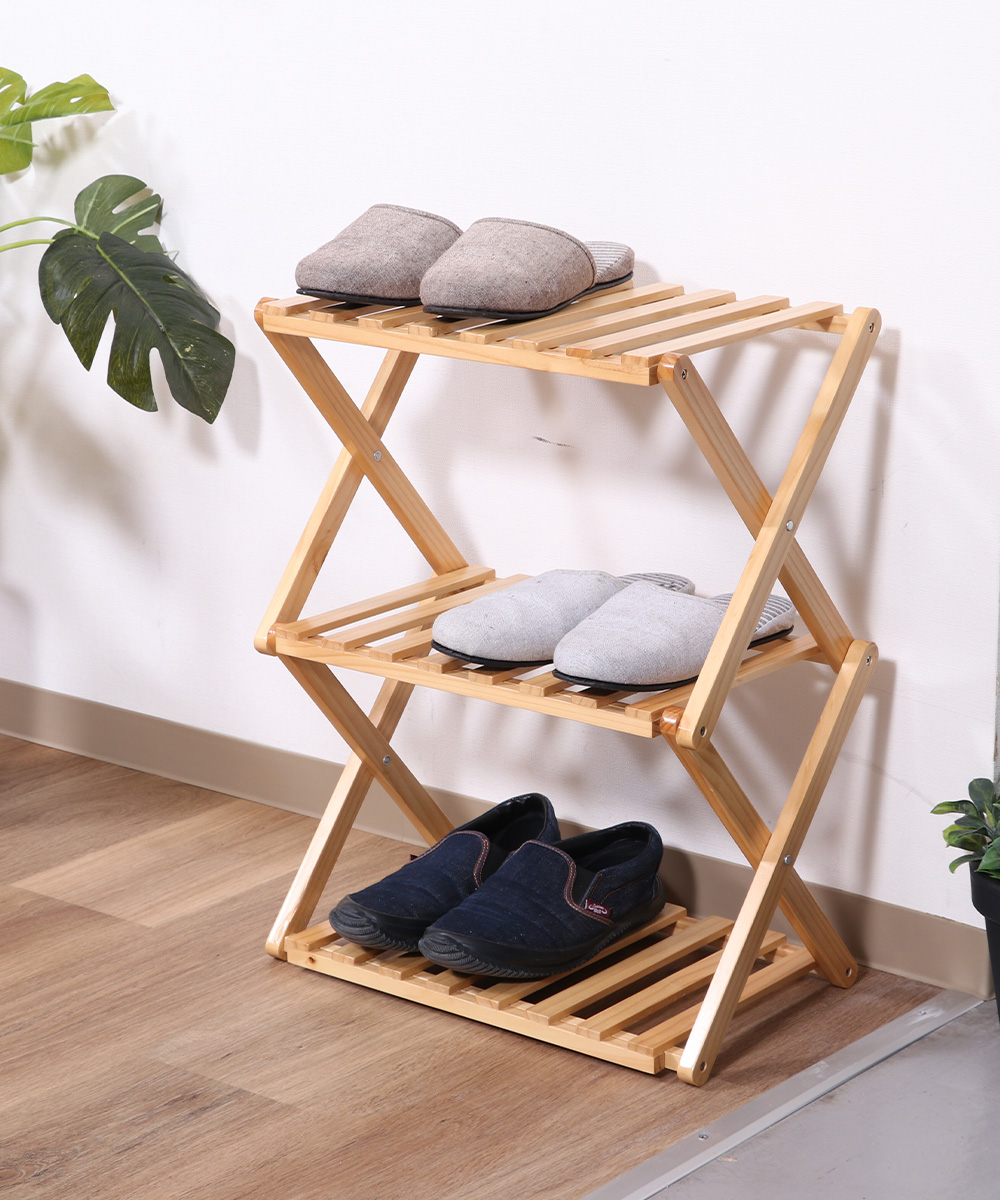 フォールディング ウッドラック リム 3段 折りたたみ式 天然木 不二