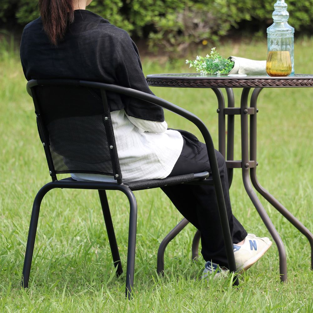 スタッキングチェア ブラック 2脚セット メッシュ 不二貿易 | ベランダ