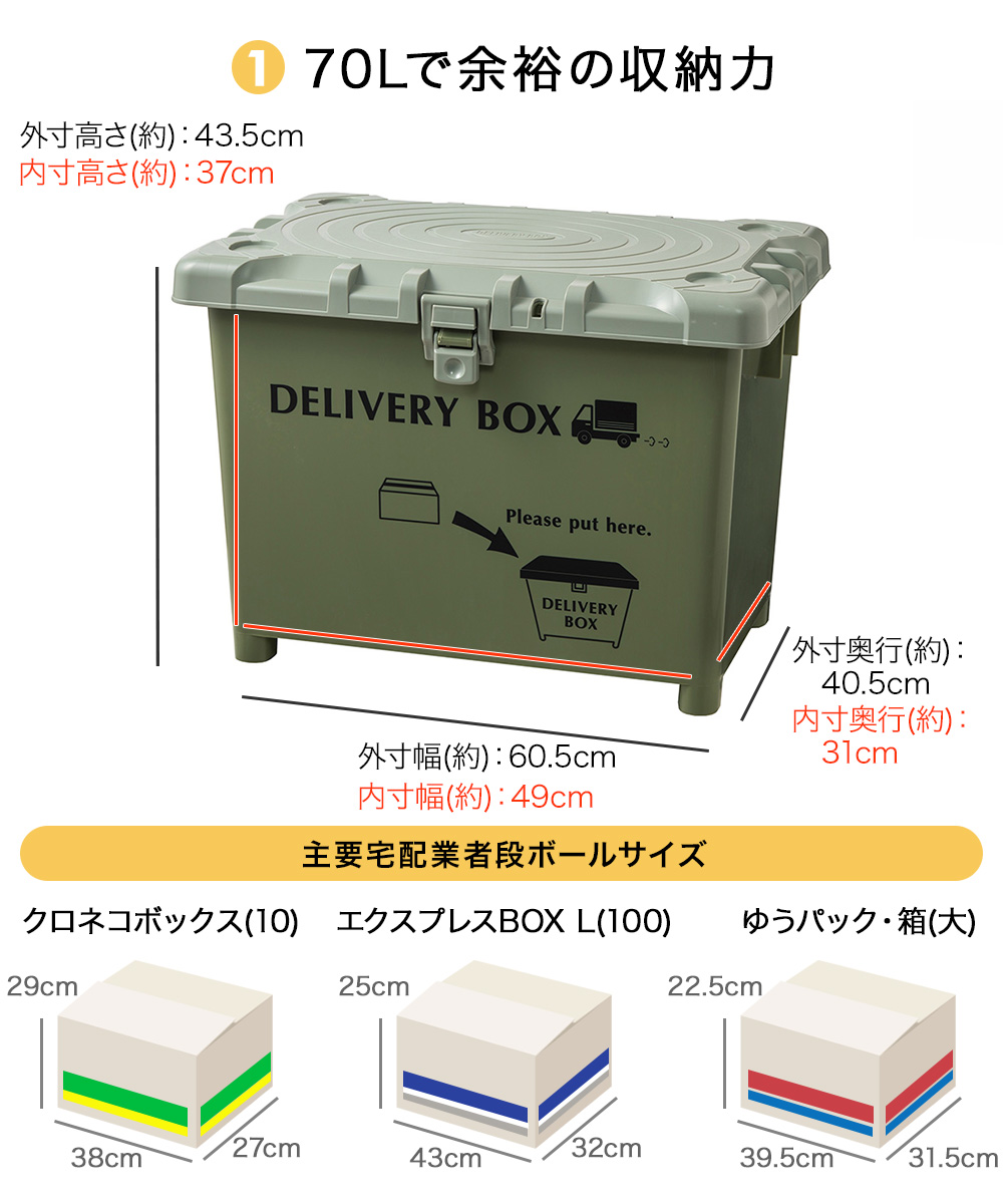 宅配ボックス 施錠穴付 大容量 平和工業 日本製 完成品でお届け | 70L