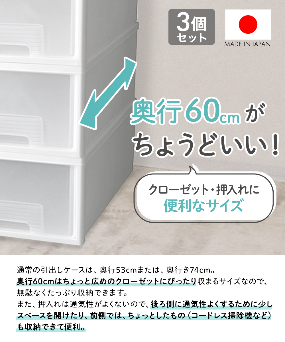 クローゼット 収納ケース 引き出し ファインコンテナ 浅型 3個セット