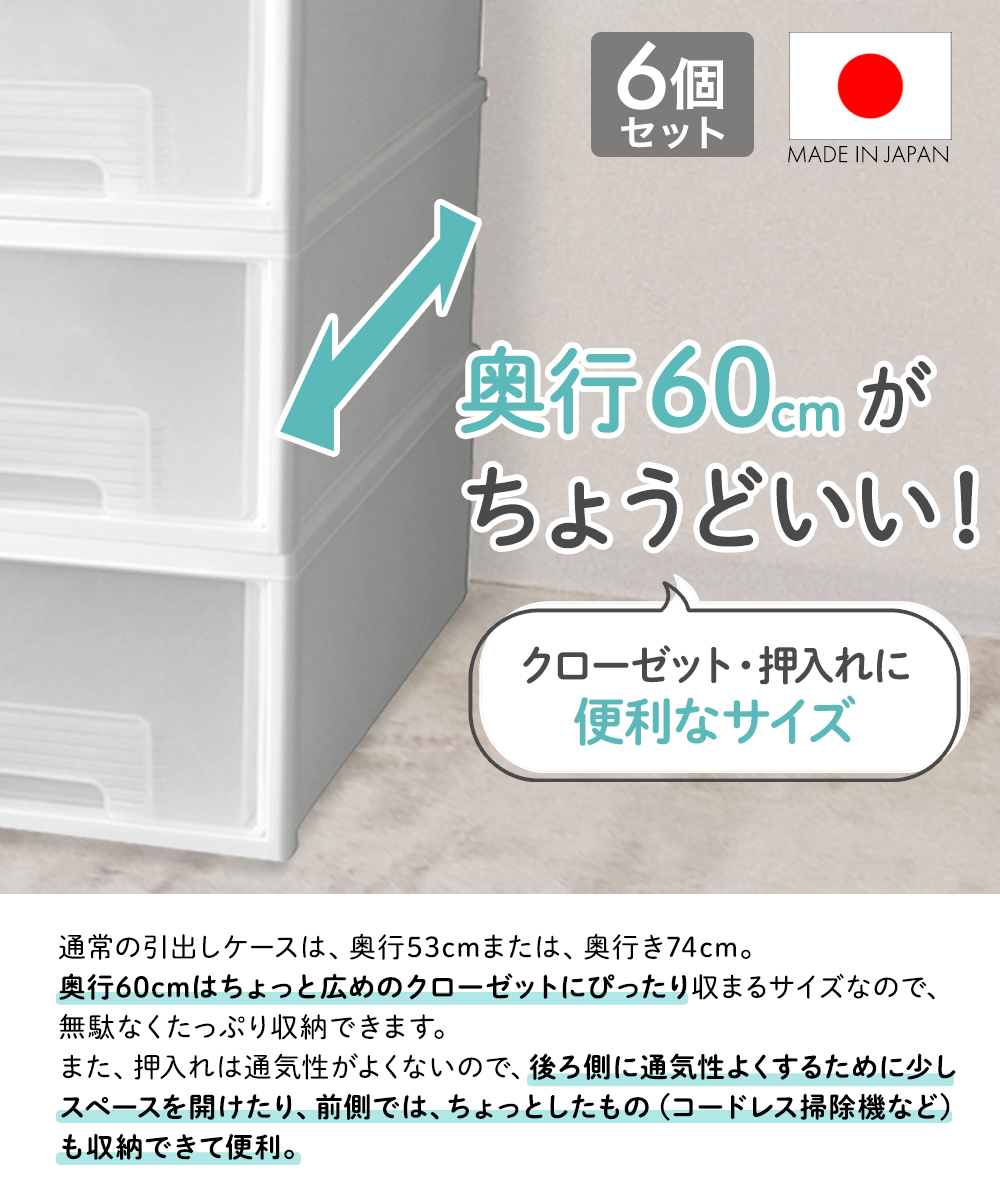 クローゼット 収納ケース 引き出し ファインコンテナ 浅型 6個セット