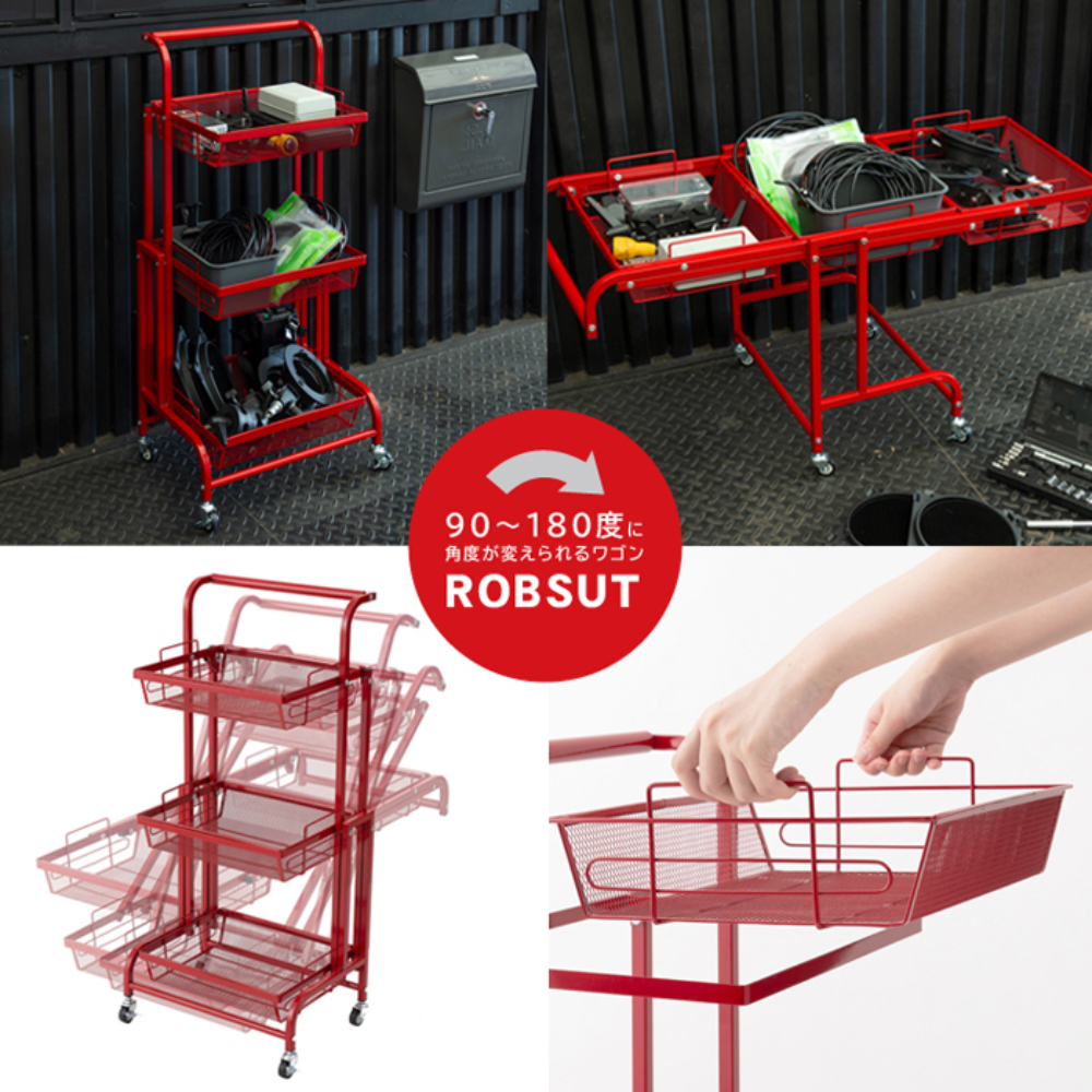 ★レトロな赤い4段キッチンラック（移動式）キャスターが丈夫で長持ちタイプ送料無料 ☆レトロな赤い4段キッチンラック（移動式）キャスターが丈夫で長持ち