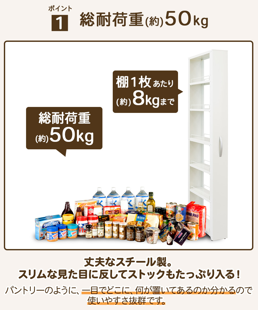 トールワゴンハイタイプ 幅 15cm ホワイト | 隙間収納 キッチン 収納