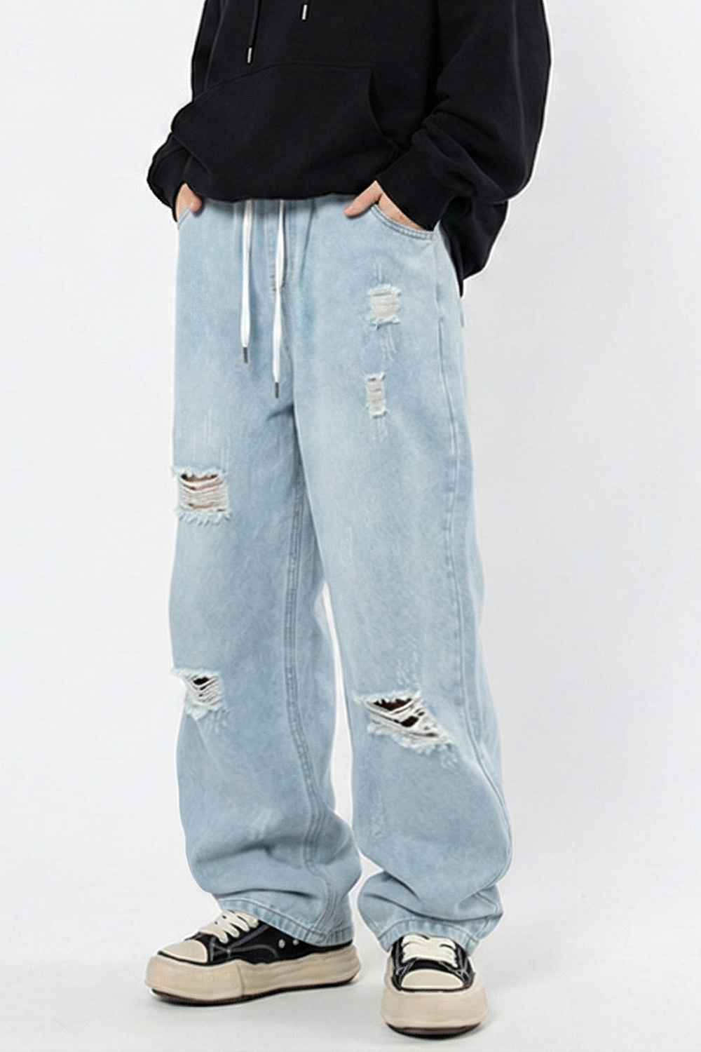 DENIMDUNGAREE パンツ ダメージジーンズ ライトブルー 150cm Royal Dance（ロイヤルダンス） ダメージジーンズ レディース 40代