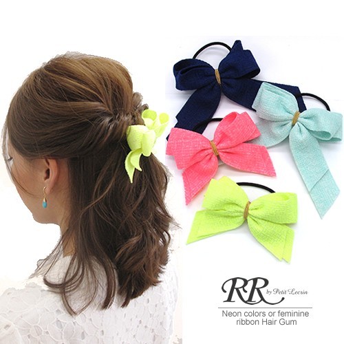 キッズヘアゴムリボン　　お楽しみ箱 ヘアゴム 子供 リボン ネオンカラー キッズ 蛍光 カラフル : RR