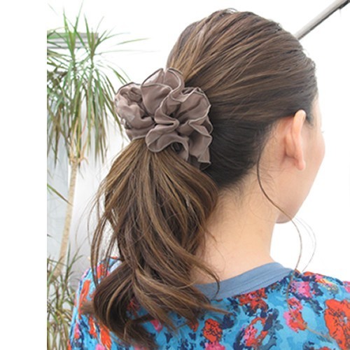 シュシュ 大きめ ボリューム ダブルフリル シフォン バイカラー