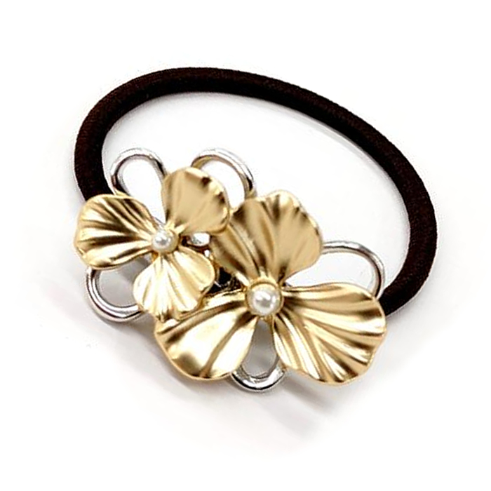 ヘアゴム おしゃれ 花 フラワー メタル アンティーク ゴールド