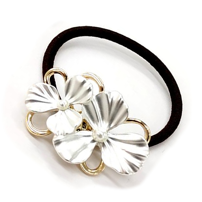 ヘアゴム おしゃれ 花 フラワー メタル アンティーク ゴールド