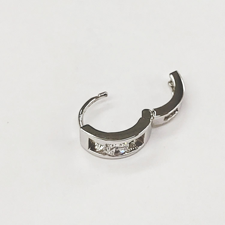 ピアス フープ ワンストーン メンズ 小さめ シルバー 925 ワンタッチ