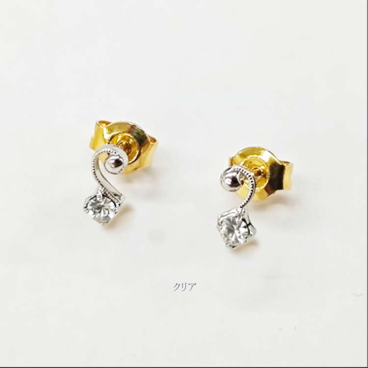 ピアス 18金 K18 18K ポスト カーブ ライン ストーン ビジュー 金属
