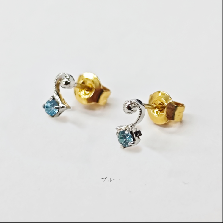 ピアス 18金 K18 18K ポスト カーブ ライン ストーン ビジュー 金属