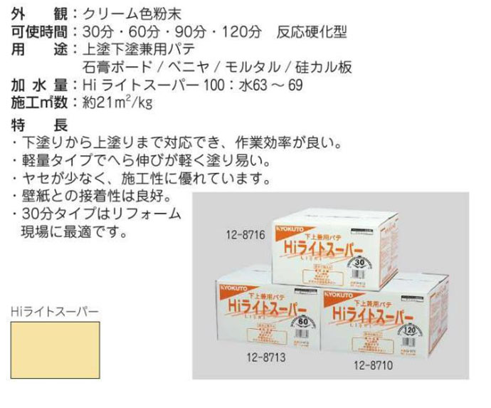 極東産機 上塗下塗兼用パテ Ｈｉライトスーパー ３０ 3kg×4袋 箱入り : 12-8716 : 極東産機 専門店 - 通販 -  Yahoo!ショッピング