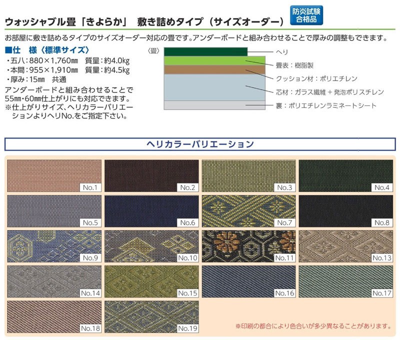 極東産機 ウォッシャブル畳「きよらか」 敷き詰めタイプ(サイズ