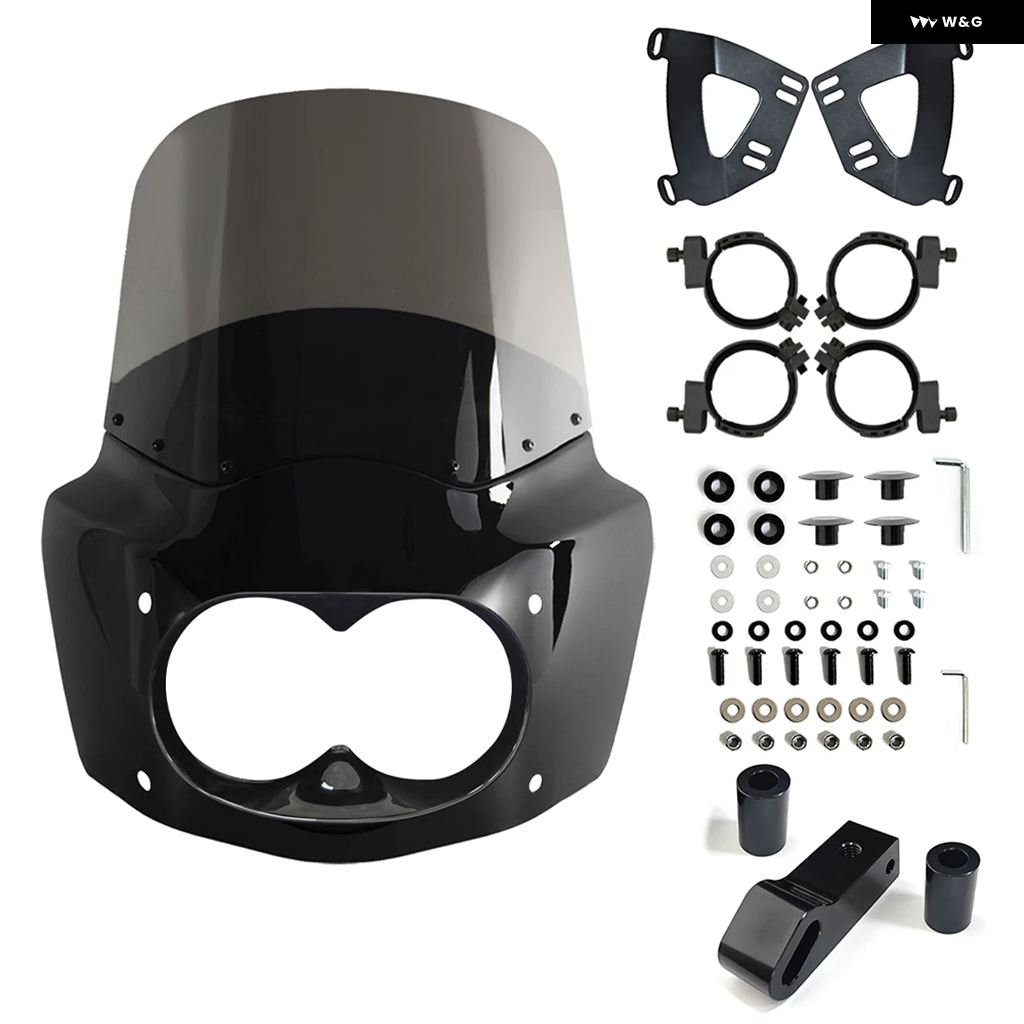 並行輸入品 11インチ/13インチ/15インチ オートバイ ウインドシールド ダイナ ファットボブ フェアリング ダブルランプ フェアリ_5