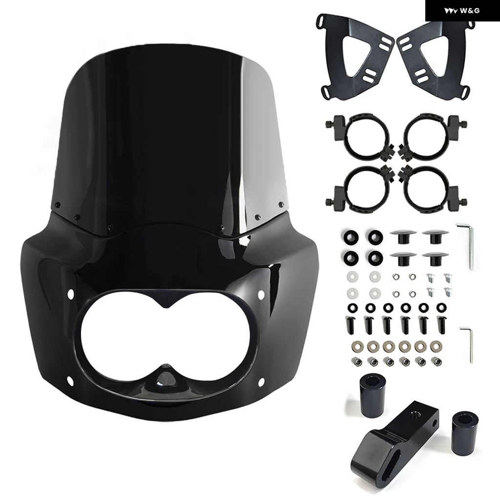 並行輸入品 11インチ/13インチ/15インチ オートバイ ウインドシールド ダイナ ファットボブ フェアリング ダブルランプ フェアリ_6