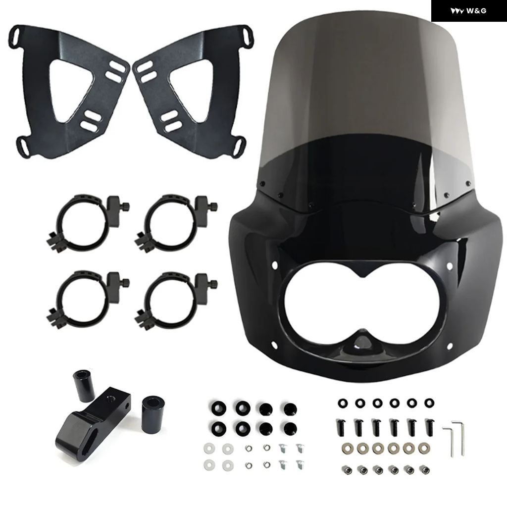 並行輸入品 11インチ/13インチ/15インチ オートバイ ウインドシールド ダイナ ファットボブ フェアリング ダブルランプ フェアリ_8