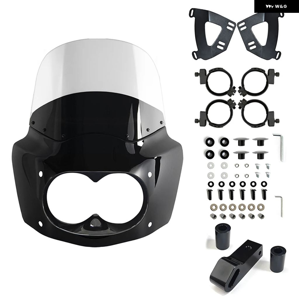 並行輸入品 11インチ/13インチ/15インチ オートバイ ウインドシールド ダイナ ファットボブ フェアリング ダブルランプ フェアリ_1