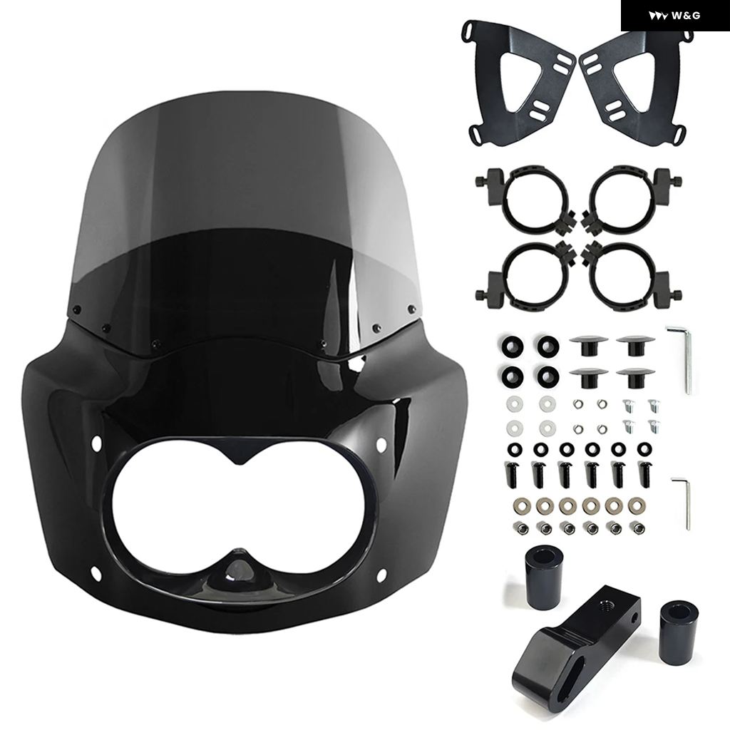 並行輸入品 11インチ/13インチ/15インチ オートバイ ウインドシールド ダイナ ファットボブ フェアリング ダブルランプ フェアリ_2