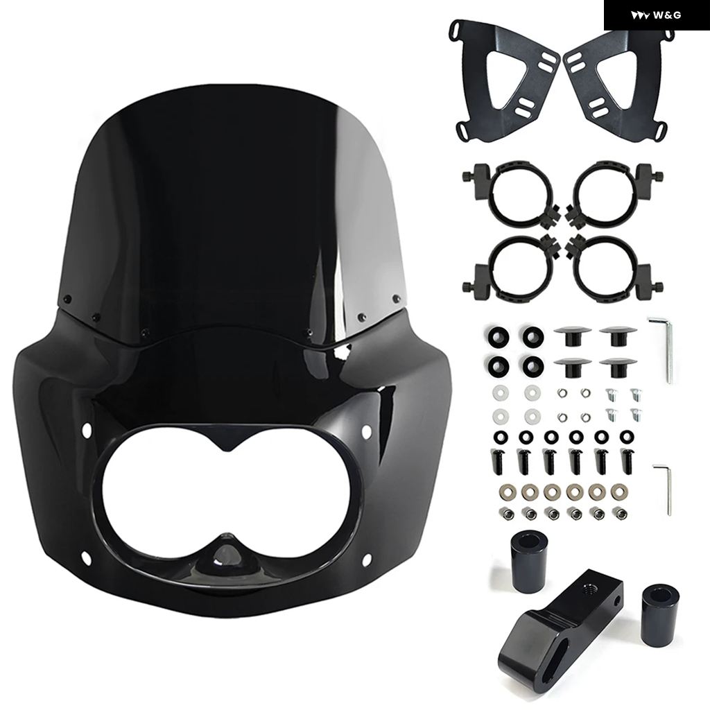 並行輸入品 11インチ/13インチ/15インチ オートバイ ウインドシールド ダイナ ファットボブ フェアリング ダブルランプ フェアリ_3