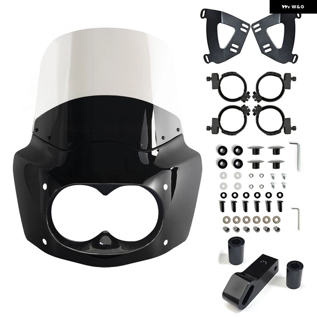 並行輸入品 11インチ/13インチ/15インチ オートバイ ウインドシールド ダイナ ファットボブ フェアリング ダブルランプ フェアリ_4
