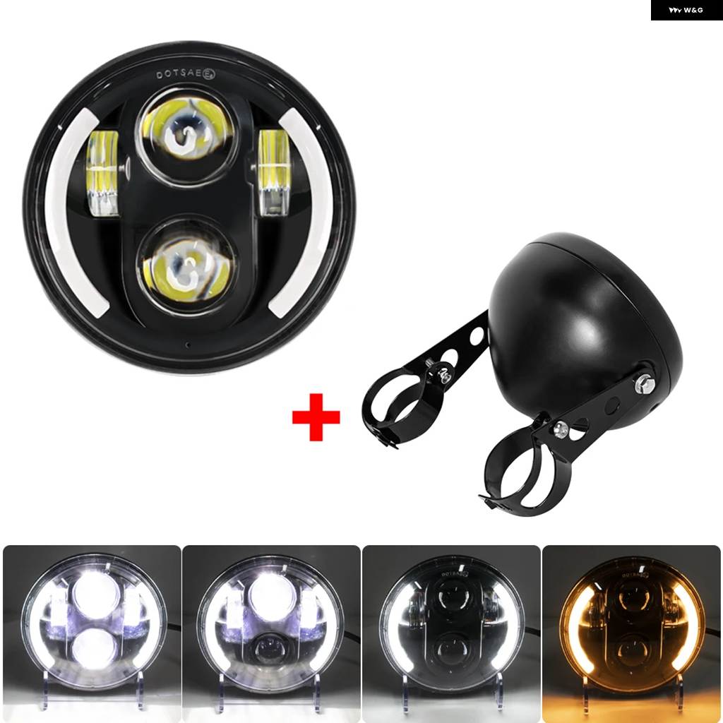 並行輸入品 5-3/4インチラウンド ヘッドランプ ハーレー ダイナスポースター1200 883 5.75インチプロジェクター LED DRL H4モトの画像