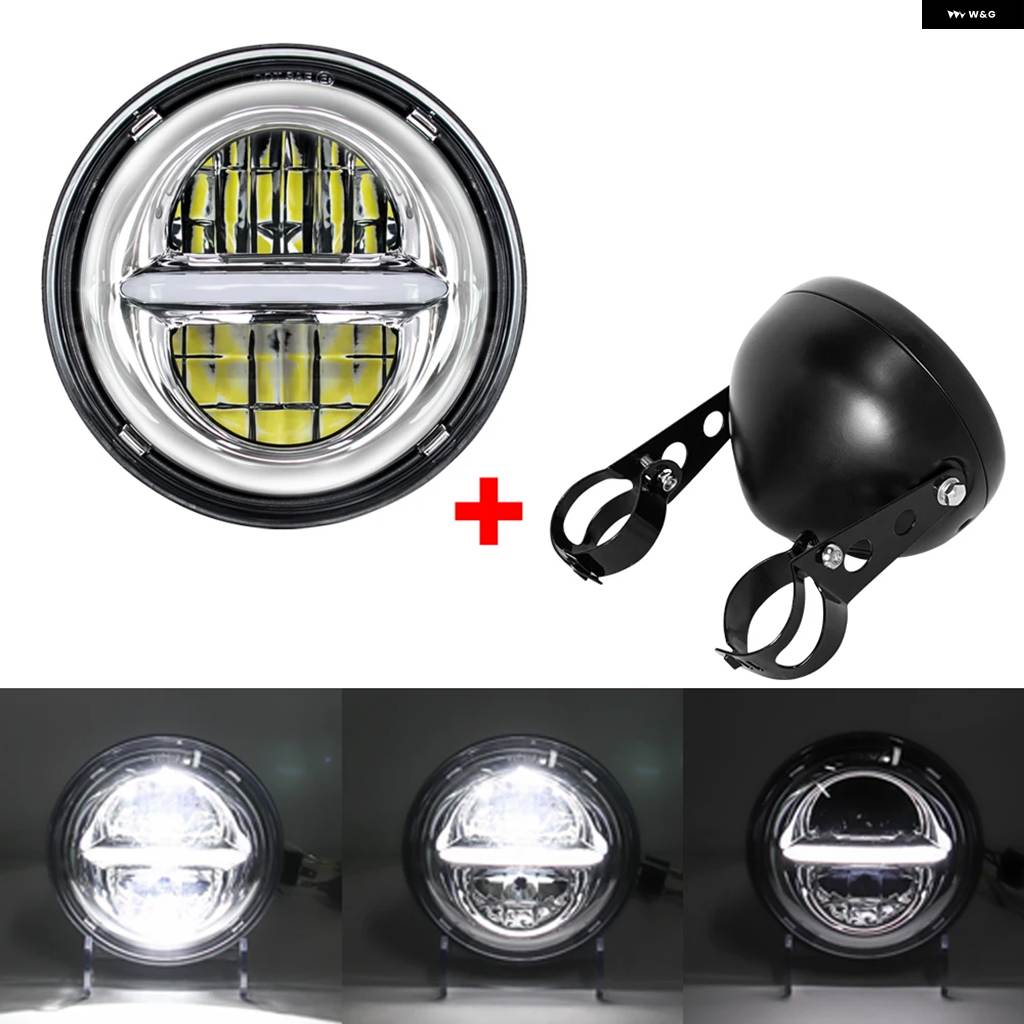並行輸入品 5-3/4インチラウンド ヘッドランプ ハーレー ダイナスポースター1200 883 5.75インチプロジェクター LED DRL H4モトの画像
