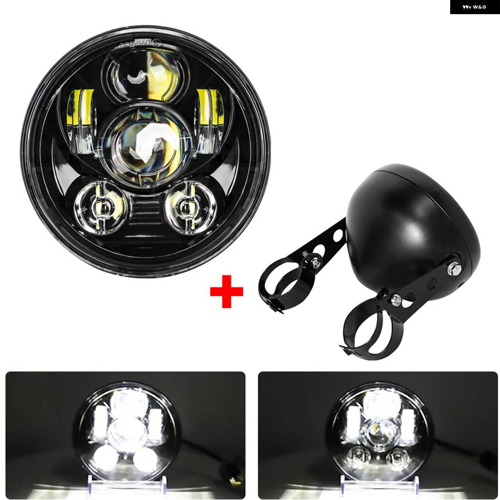 並行輸入品 5-3/4インチラウンド ヘッドランプ ハーレー ダイナスポースター1200 883 5.75インチプロジェクター LED DRL H4モトの画像