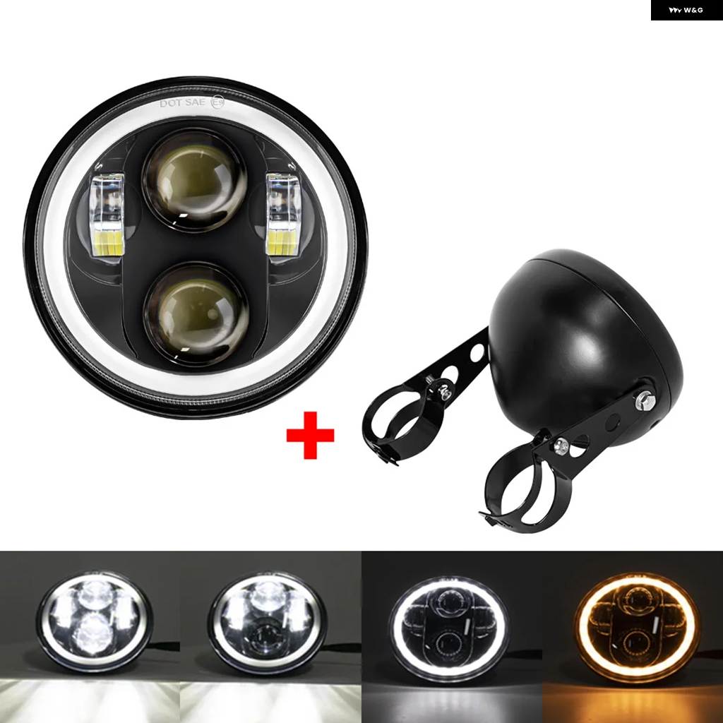 並行輸入品 5-3/4インチラウンド ヘッドランプ ハーレー ダイナスポースター1200 883 5.75インチプロジェクター LED DRL H4モトの画像