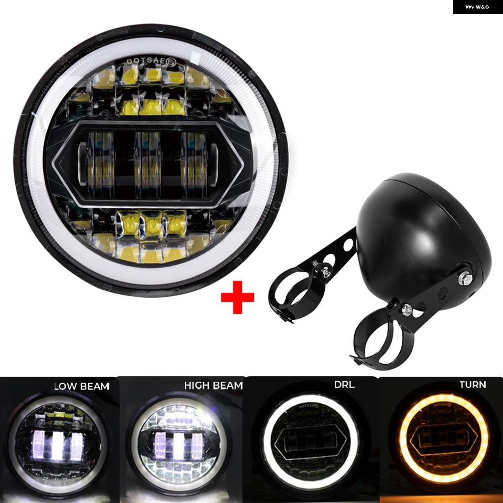 並行輸入品 5-3/4インチラウンド ヘッドランプ ハーレー ダイナスポースター1200 883 5.75インチプロジェクター LED DRL H4モトの画像