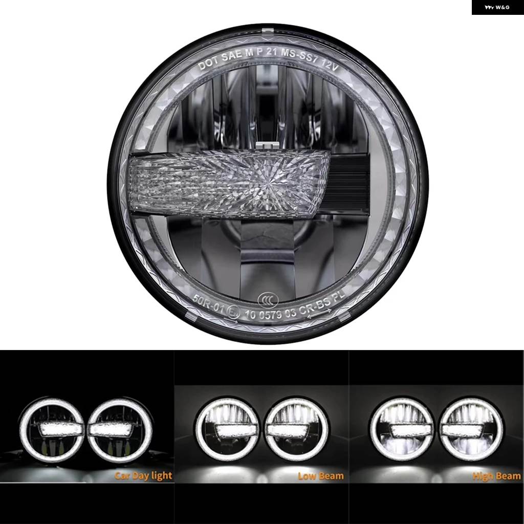並行輸入品 バイク 7インチ LED ヘッドライト HALODRLランプ ハーレー ロッドファットボーイヘリテージソフテールスリムデラックススイッチ_1