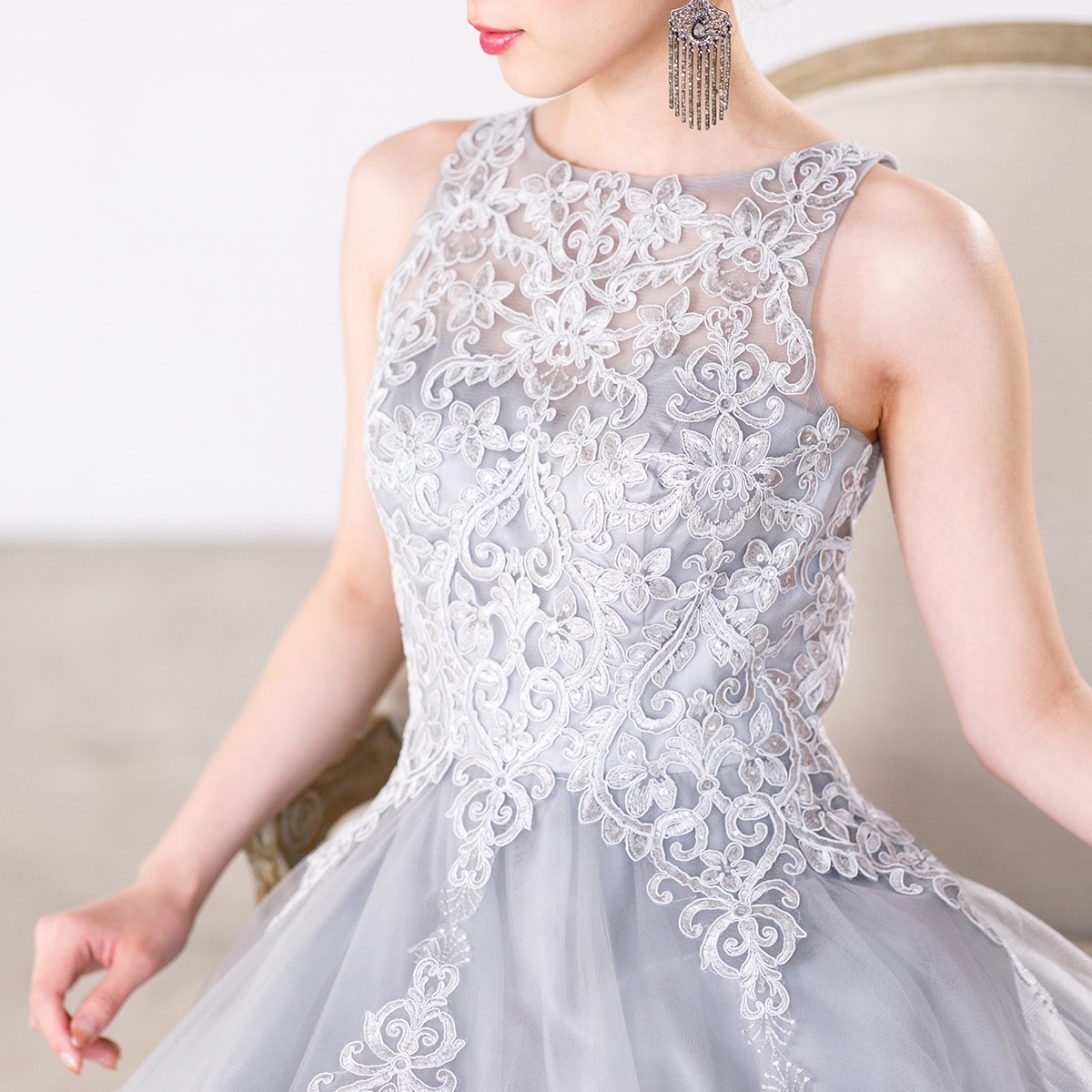 新品アサクラ刺繍＆プリーツ 発表会ロングドレス お呼ばれ 結婚