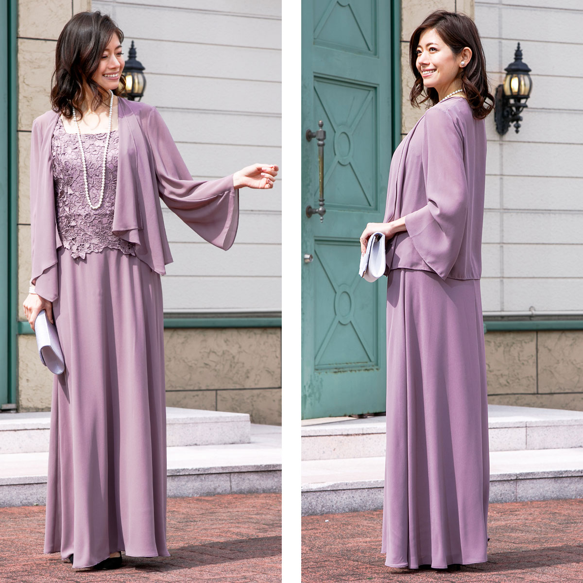 フォーマル・ドレス・スーツ momotarosu 結婚式 母親ドレス 黒スパンコールレース・マザーズドレス 長袖 MD0409