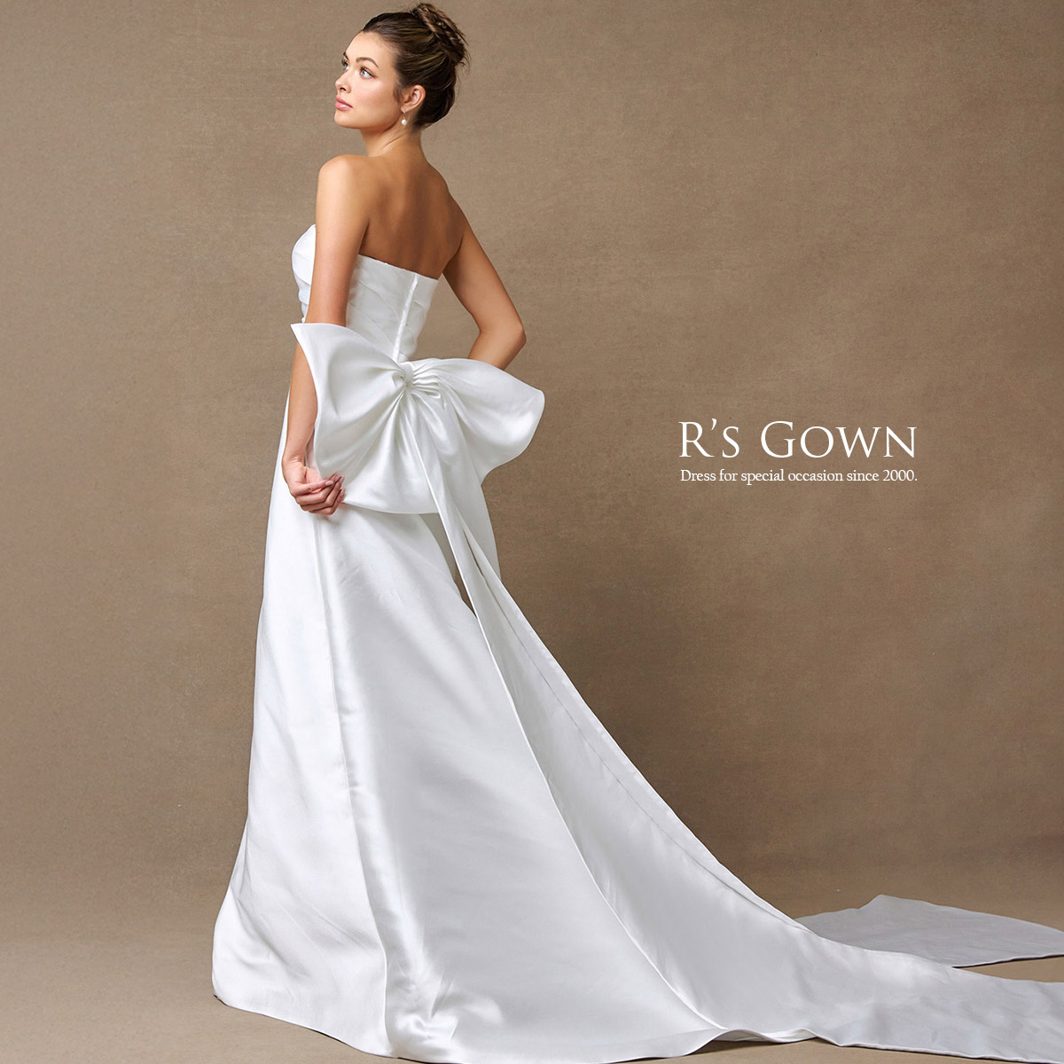 リボンテール ホワイトドレス ミカドサテン 結婚式 ウェディング 白 A