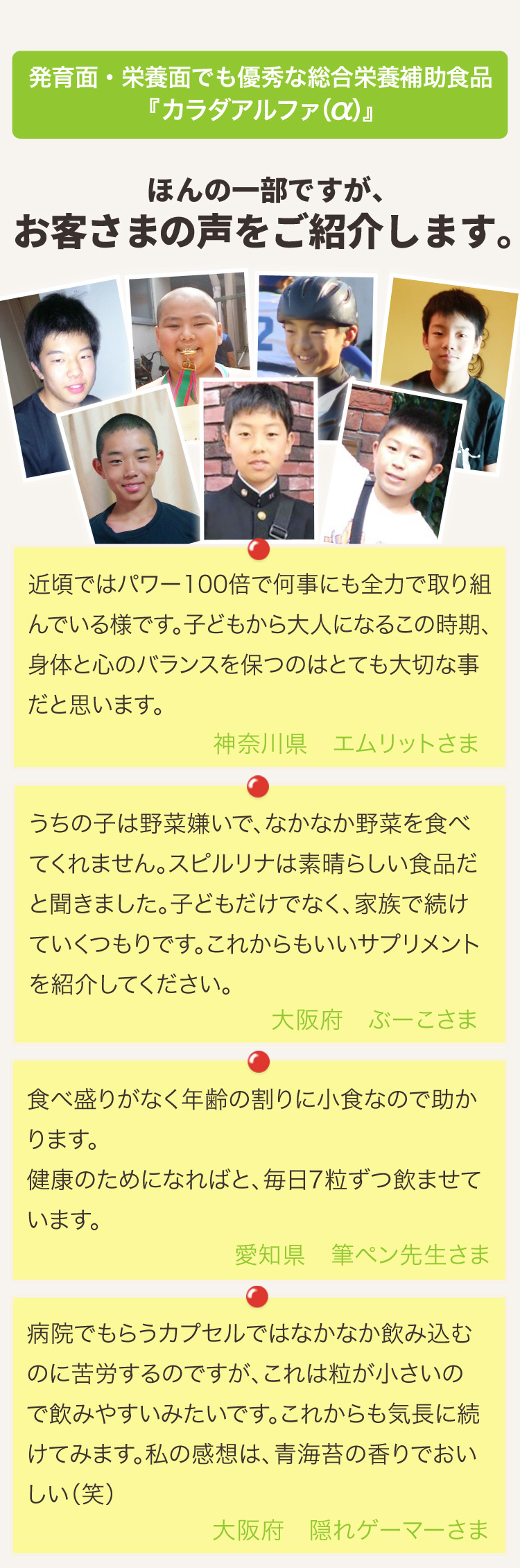 カラダアルファ(α) 子供の身長サプリメント 成長期 10代 小学校高学年〜中学生におすすめ スピルリナ タンパク質 カルシウム マグネシウム  3袋セット約3ヶ月分