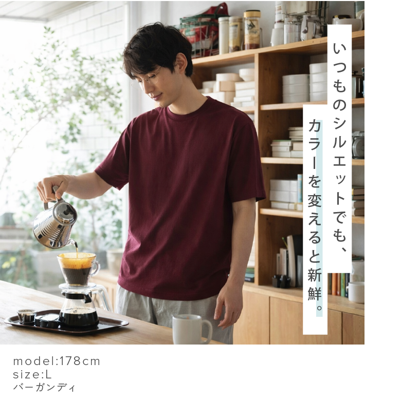 tシャツ メンズ 薄手 半袖 モデル画像
