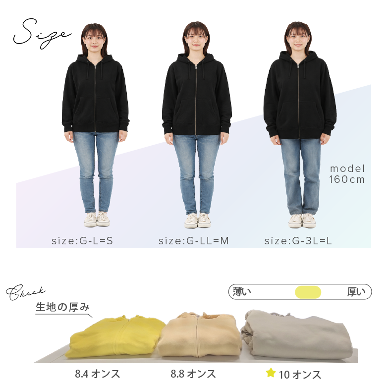 パーカー レディース ジップアップパーカー 裏毛パイル地 大きめサイズ