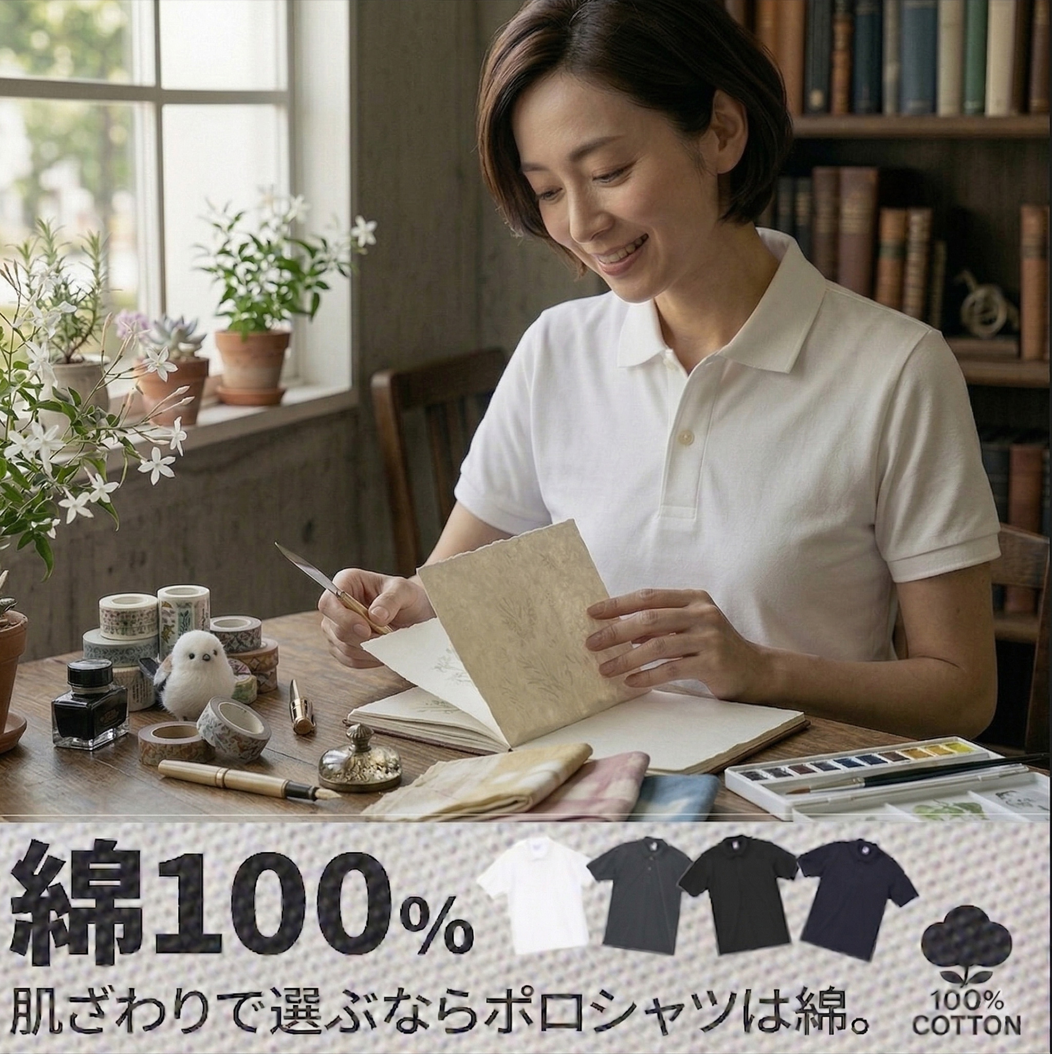 ポロシャツ レディース 半袖 透けにくい 厚手 綿100% 上品 きれいめ