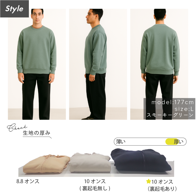 トレーナー サイズ感と厚み