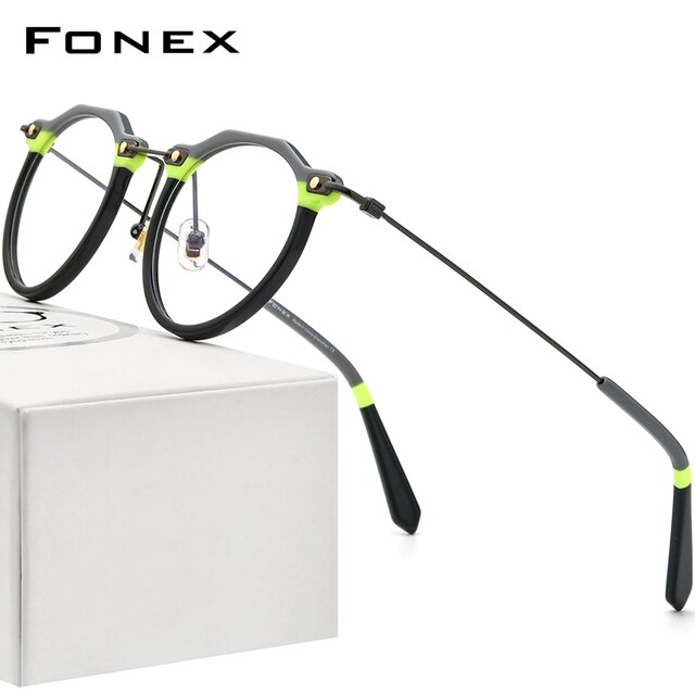 FONEX 男性と女性のための超薄型眼鏡，チタンフレーム，レトロなポリゴン，丸い光学レンズ，リファレンスf85738